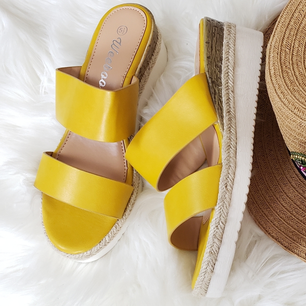 Yellow Double straps sparto Trim sandals w…